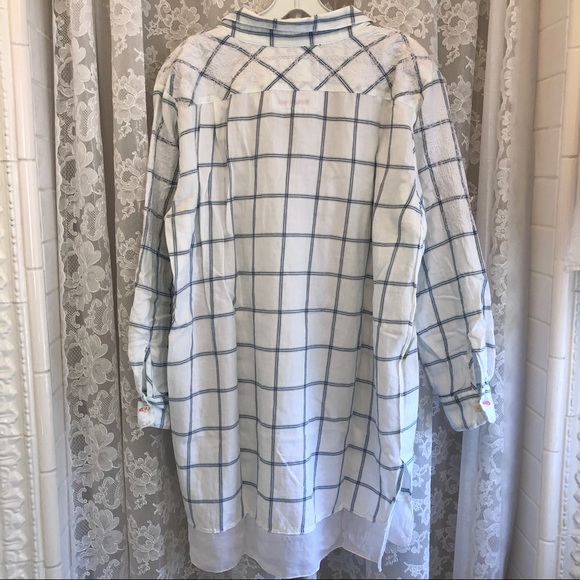 JOHNNY WAS * White Blue Plaid Embroidered Button Front Shirt - Picture 6 of 9